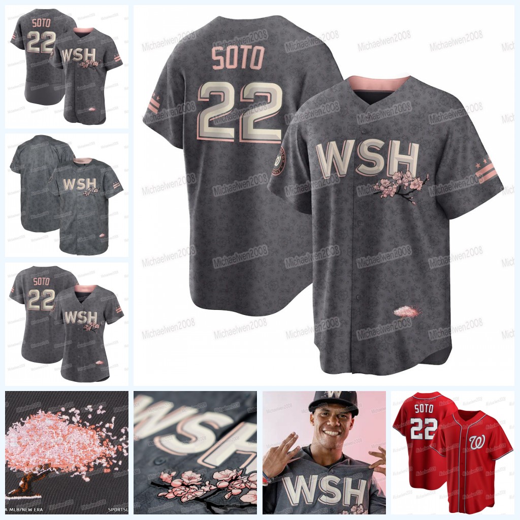 

22 Juan Soto Washington Jersey 2022 City Connect Cherry Blossom Nationals Nelson Cruz Darren Baker Riley Adams Gerardo Parra Escobar Josh Bell Robles Victor Robles, Men flex base