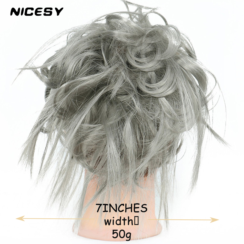 Costume Accessories Synthetic Bun Hair Extensions Curly Messy Elastic Hair Scrunchie Silver Gray Suitable For Women And Children Penis Pump Enlar-image-773023936