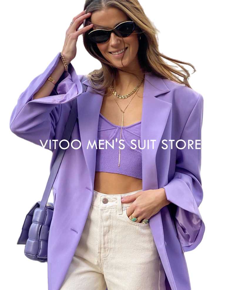 

Women's Two Piece Pants Purple Women Coats Spring Autumn/Women Blazer High-Quality Fashion Lady Loose Clothing Suitsupply Plus Size /1 Pcs O, As picture