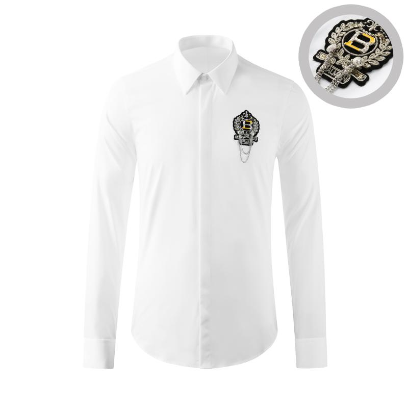 

Men's Casual Shirts Luxury Handmade Badge Shirt Long Sleeve Slim Fit Male Business Formal Dress Social Party Tuxedo Blouse, White