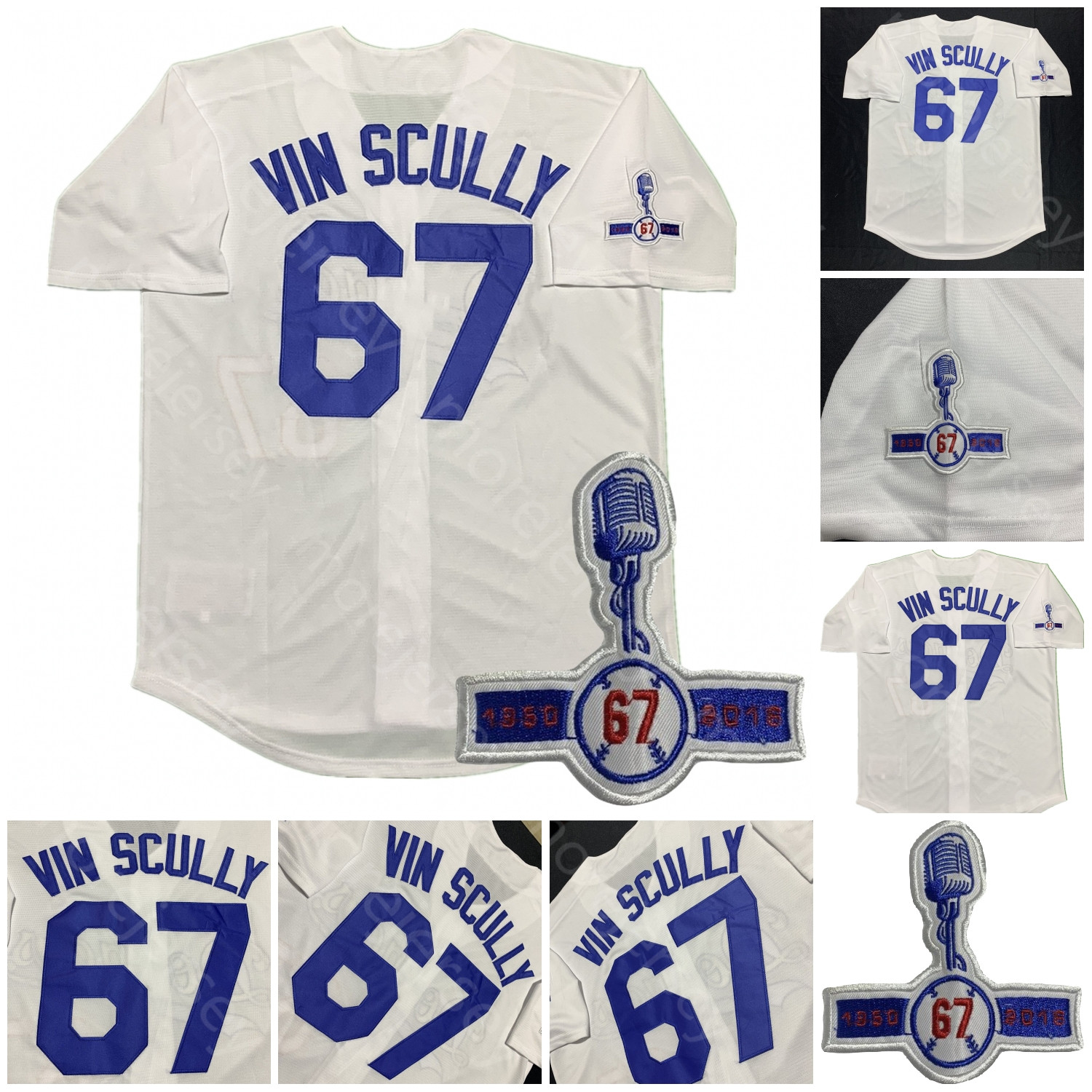 

67 Vin Scully Jersey Voice 1950 2016 Patch White Cool Base All Stitched