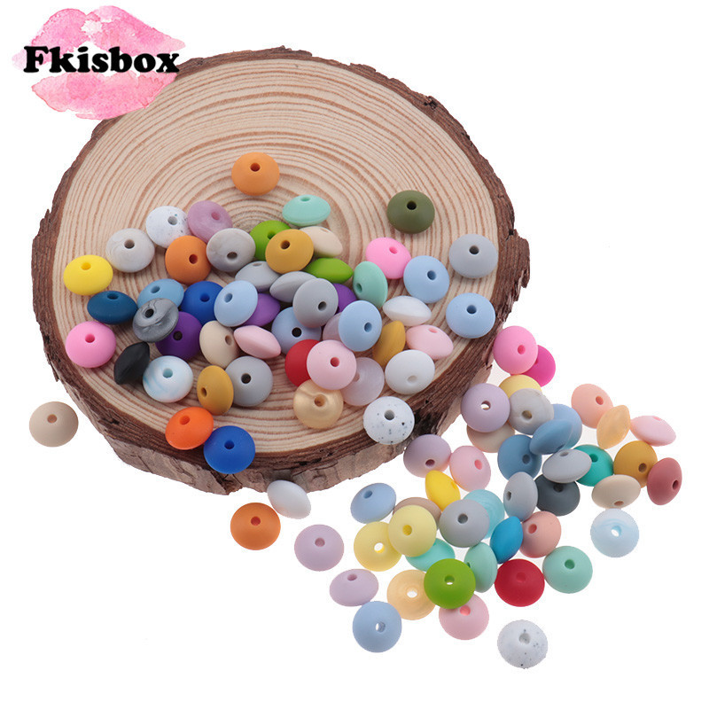 

Fkisbox 500pcs 12mm Lentil Loose Beads Silicone Baby Teether BPA Free born Teething Necklace Nurse Pacifier Chain Accessories 220407