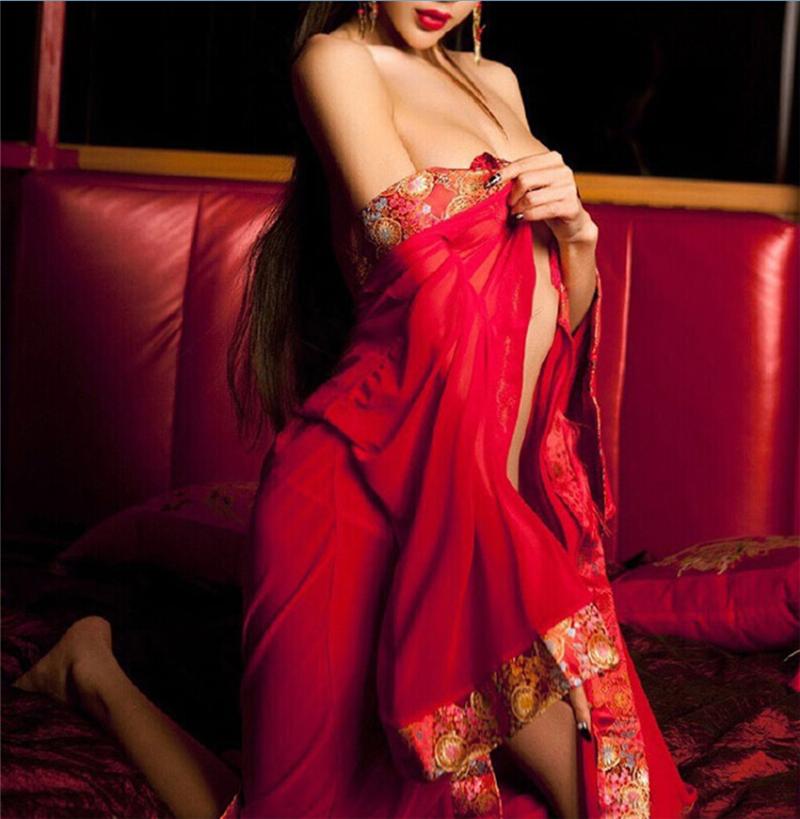 

Women's Sleepwear Red Sexy Chinese Women Silk Rayon Nightgown Bathrobe Wedding Bridesmaid Robe V-Neck Kimono Gown Plus Size XL ZF043Women's, Without milk paste