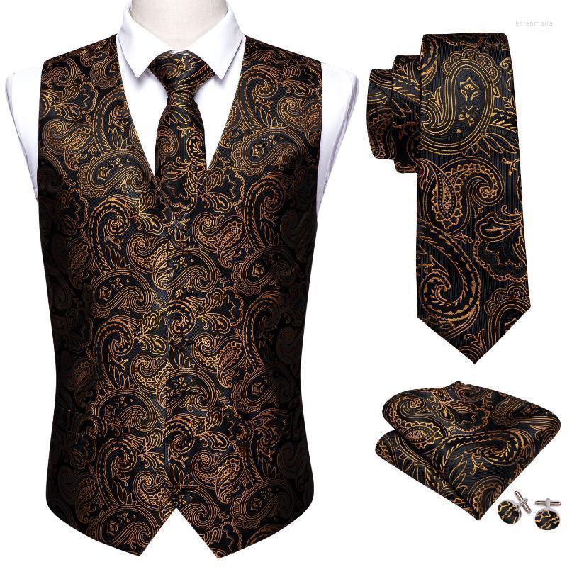 

Men' Vests Barry.Wang 8 Colors Men Suit Vest Gold Paisley Waistcoat Silk Tailored Collar V-neck Check Tie Set Formal Leisure M-2045 Kare22, M-2051