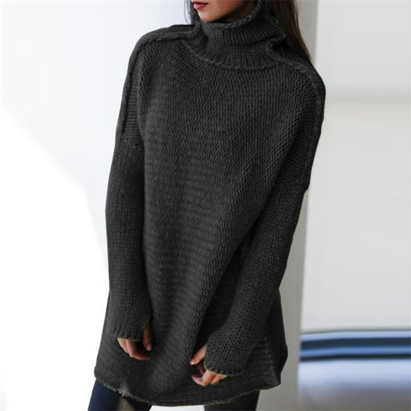 

Fashion Turtleneck Oversized Sweaters Women Fall Winter Clothes Plus Size Loose Solid Pullovers Knitted Dress Jumpers 201204, Black