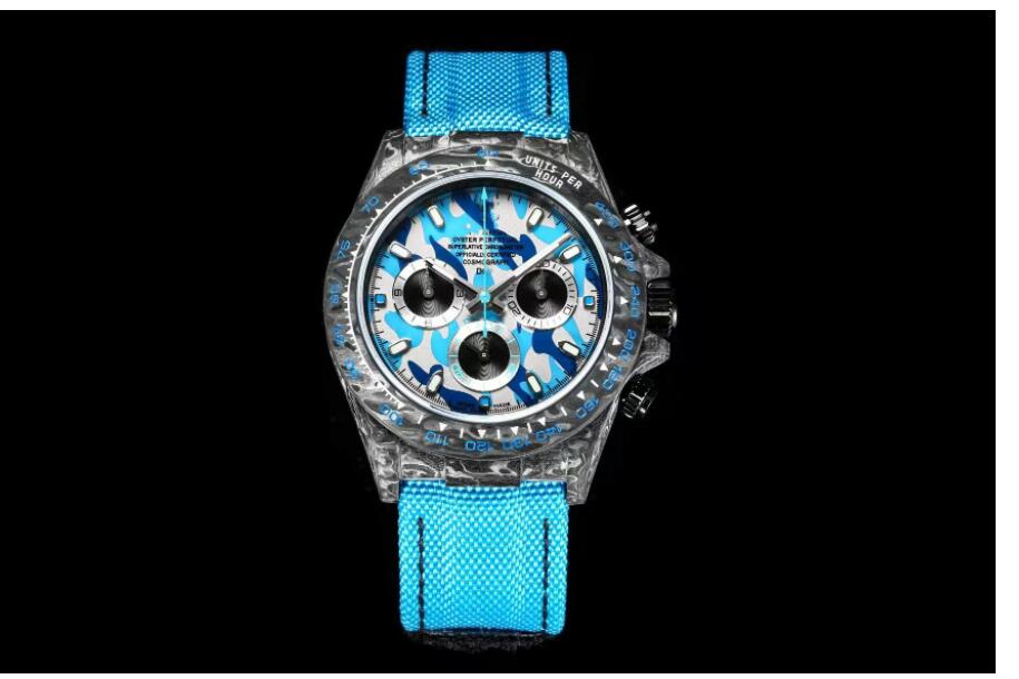 

TW Carbon fiber watch size 40x13.5mm with 7750 movement chronograph automatic sapphire crystal glass mirror super luminous woven band men's watches, Brown