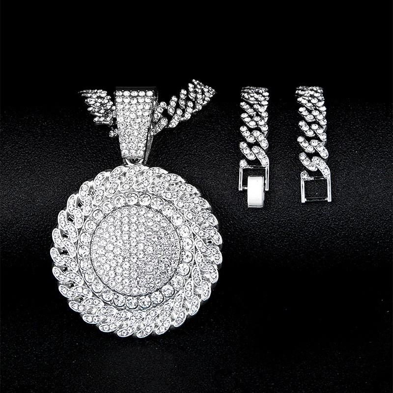 

Pendant Necklaces Men Women Hip Hop Sunflower Shape Necklace With 9mm Cuban Chain 1 Row Tennis Chains Silver Color Bling Jewelry GiftsPendan