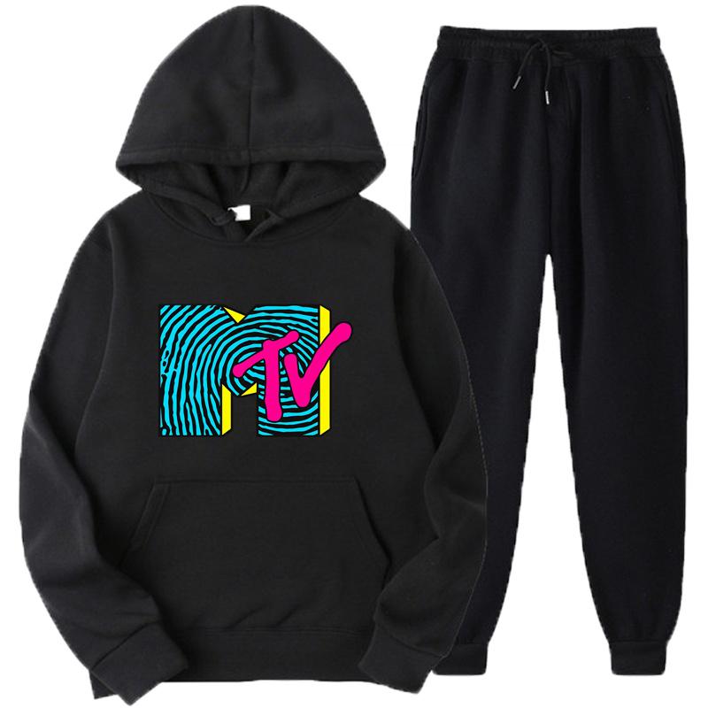 

Men' Tracksuits Fingerprint 80s Design Solid Color Men Set Casual Men' Fleece Hoodies Pants Two-Piece Tracksuit Trendy Sportswear SetM