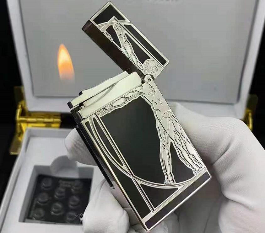 

ST lighter bright sound gift with adapter luxury men accessories gold silver pattern for boyfriend gift 175