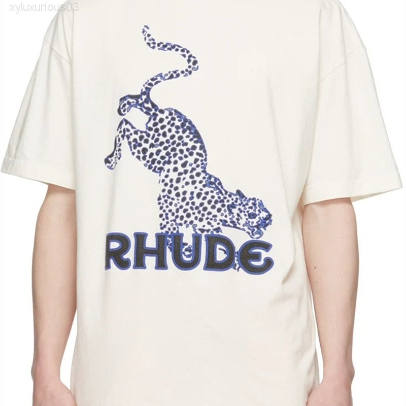 

Designer Fashion Rhudes t Shirt High Version 2022 Summer American Brand Money Leopard Print Men' and Women' Short Sleeve T-shirt, White