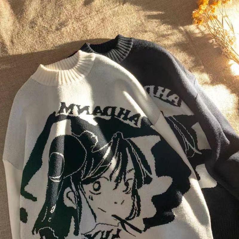 

Men's Sweaters Mens Hip Hop Streetwear Harajuku Sweater Vintage Retro Japanese Style Anime Girl Knitted Autumn Cotton Pullover Clothes Perf2