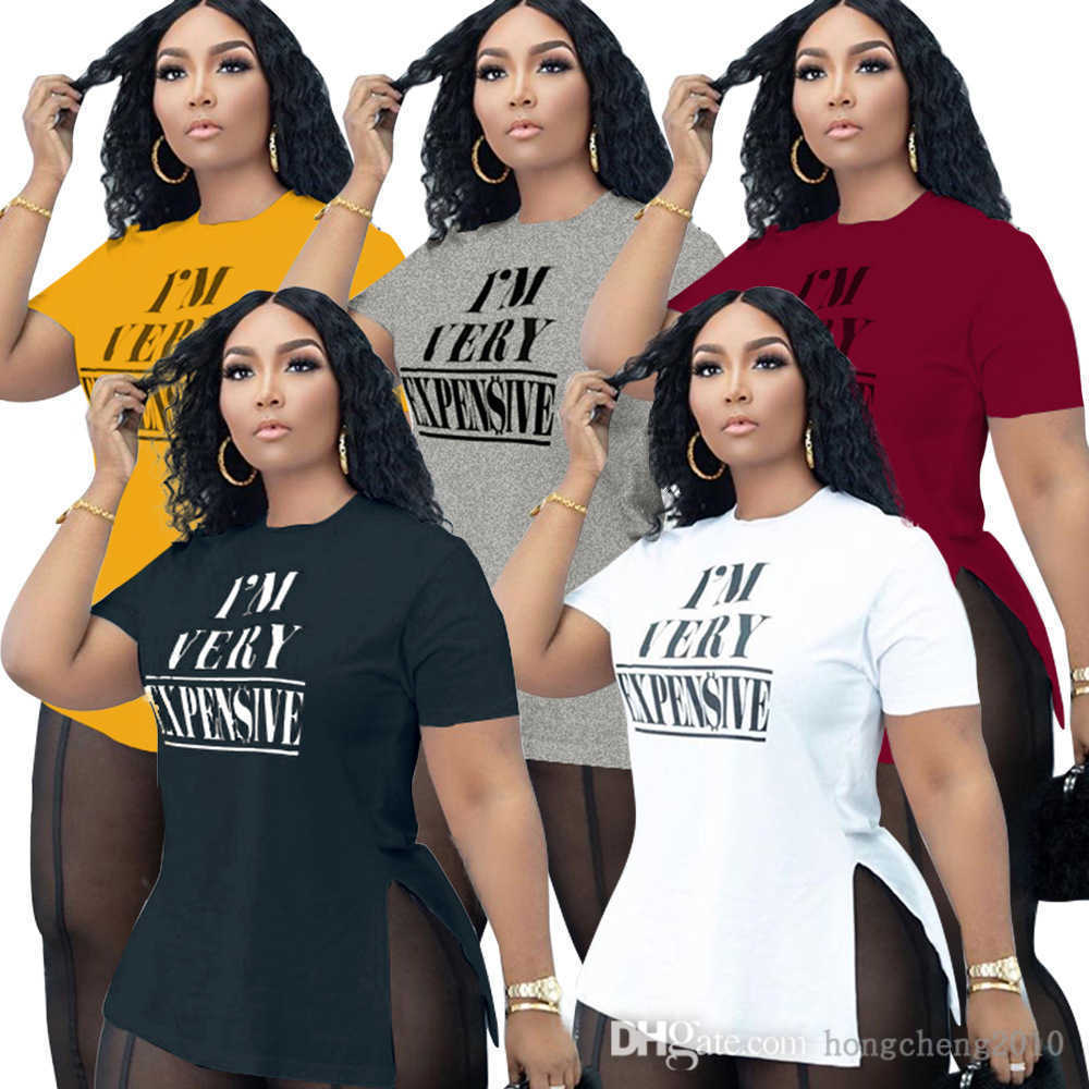 

Designer Womens Short Sleeve T Shirt Plus Size Clothes S- 2022 Casual Summer Letter Print Crew Neck Split Tops, Yellow