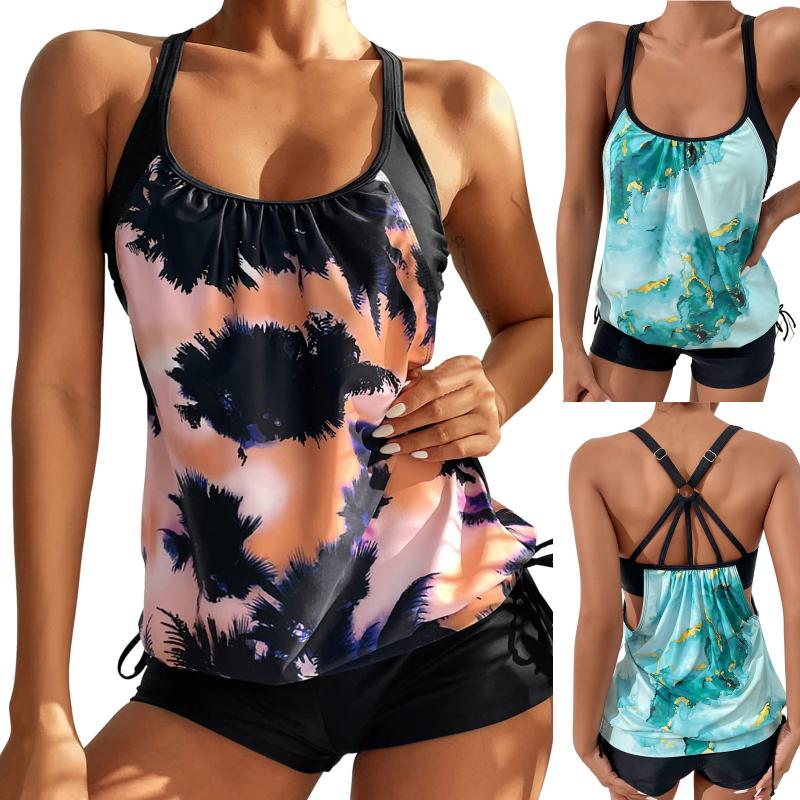 

Women' Swimwear Women Printed Swimsuit High Waist Drawstring Tankini Athletic Bathing Suits Set Maillot De Bain Femme Bikinis 2022 Mujer, Gn