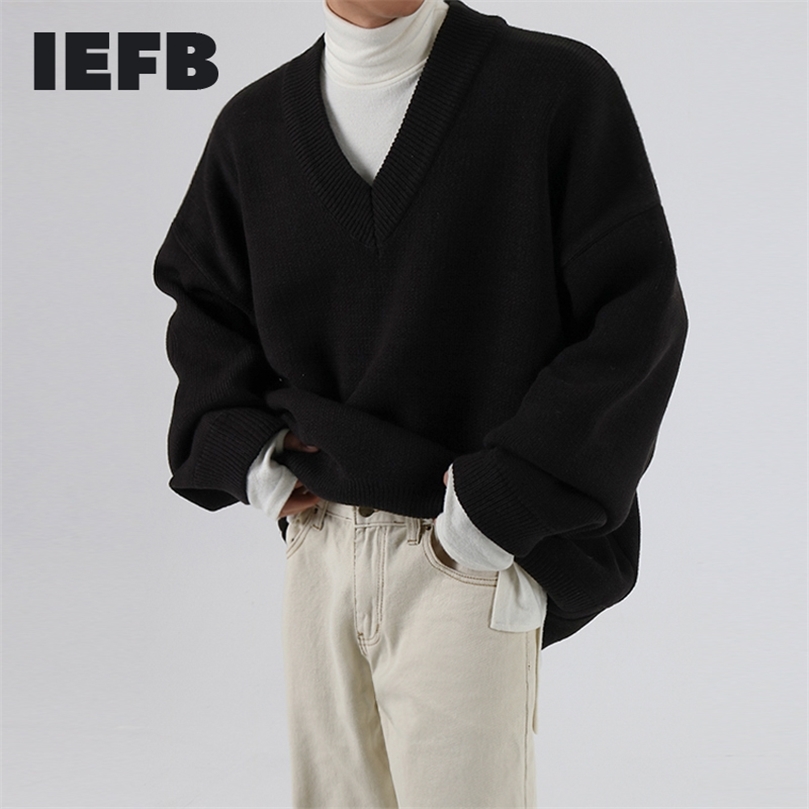 IEFB mens wear automne hiver chandail à col en V à la mode lâche style tricoté hauts épaissi lâche vintage vêtements mâle 9Y3277 220817