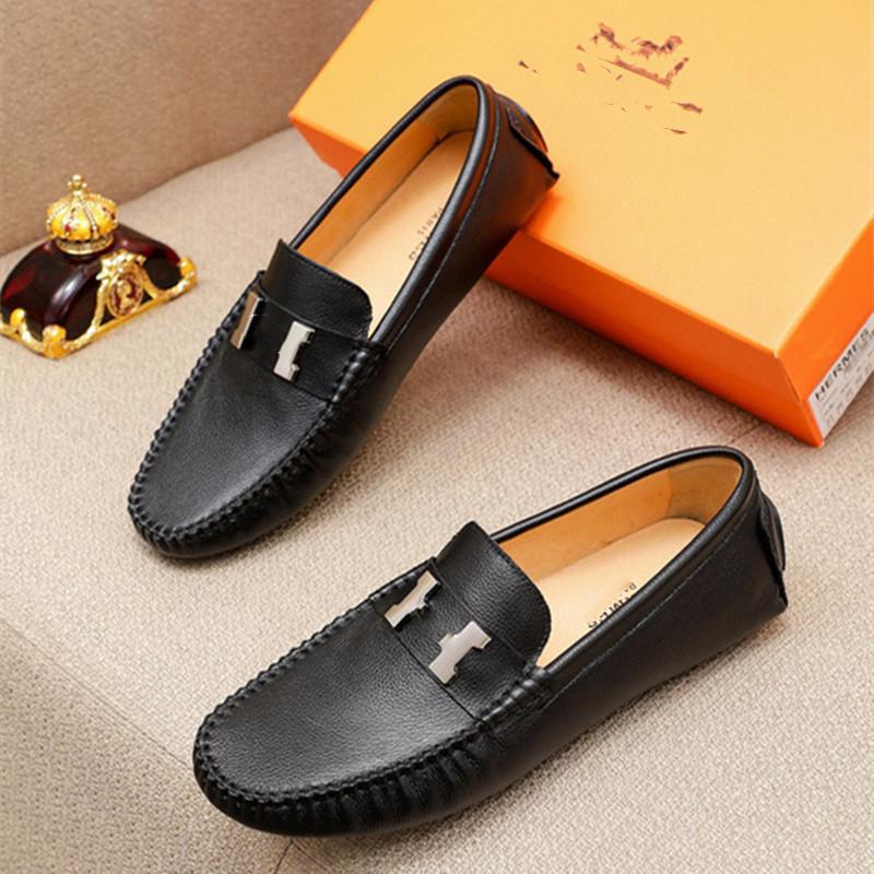 

Genuine Leather Loafers Man Luxury Brands Rubber Casual Men Shoes Slip On Breathable Flats Driving Shoe Mens Big Size 38-45, #01