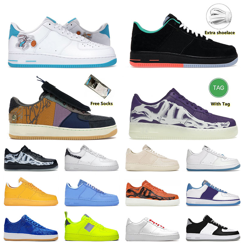 

platform designer mens women running shoes high low cut 07 airforce one hare space jam cactus jack mca university blue skeleton sneakers 36-47, C9 white pendant
