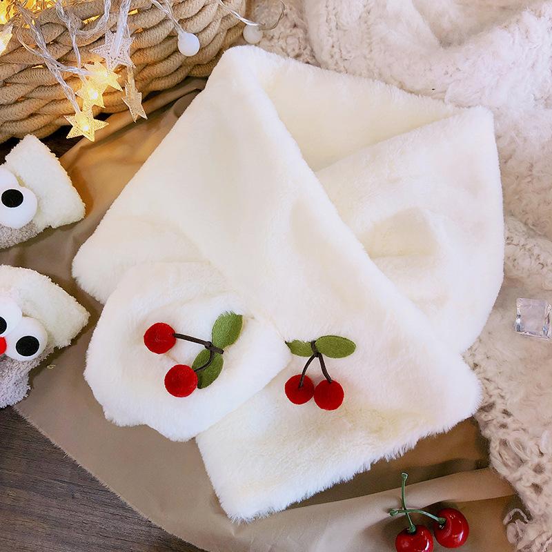 

Scarves Plush Scarf For Women Autumn And Winter Cute INS Warm All-match Cherry