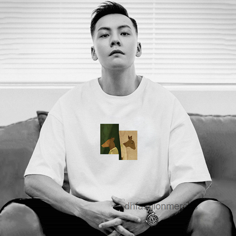 

designer t shirt round neck short sleeve tshirts mens cotton brand loose student new couple top bottomed shirt summer clothes, Heavy white / shuanglu