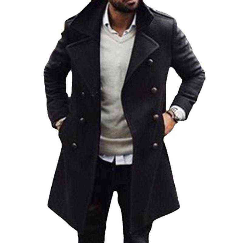 Men's Wool & Blends Fashion Men Woolen Coat Winter Double-breasted Black Youth Male Long Sleeve Lapel Overcoat Cardigan Outwear Tops T220810