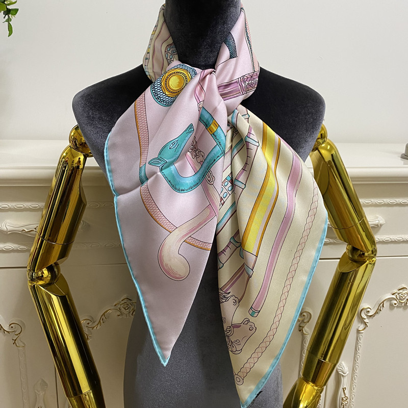

Women's square scarf scarves high quality 100% twill silk material beautiful pint cane pattern size 90cm- 90cm