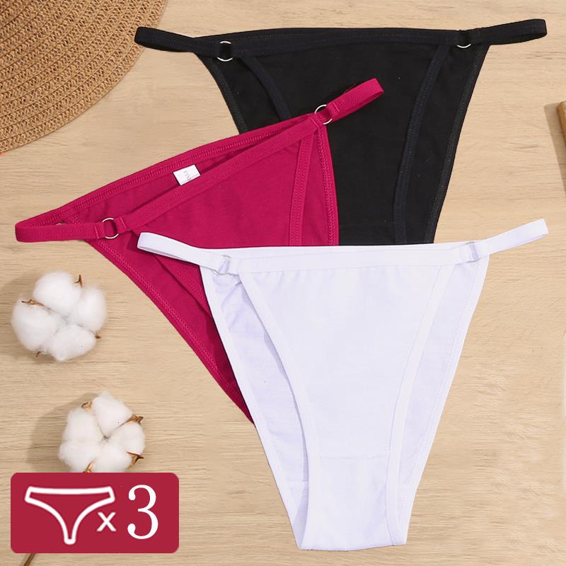 

3pcs Women Sexy Briefs Panties Plus Size -2xl Cotton Lingerie Ladies Low Rise Underwear Solid Color Breathable Girls Intimates, Set 12