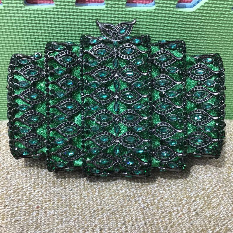 

Evening Bags Women Crystal Diamond Green Clutches Clutch Purse Bag For Wedding Party Prom Gift Box Black Gold Color, Color same as pictur