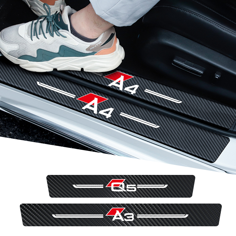 

4pc Carbon Fiber Fabricr Door Sill Protector Leather Vinyl Stickers for Audi A3 A4 A5 A6 A7 Q3 Q5 Q7 Sline Anti-scratch Refit sticker, Black