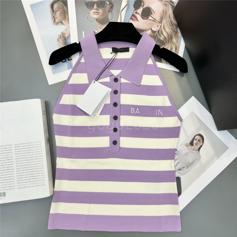 

2022 women summer cotton knit tee designer tops with striped letters embroidery milan runway designer crop top t-shirt high end slim sleeveless elasticity pullover, Black