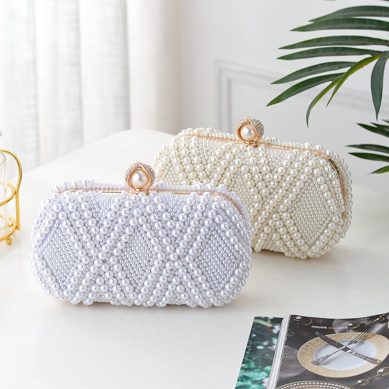 

Evening Bags Women Beading Party Pearl Diamonds Design Handbags Shoulder Chain Day ClutchEvening, Ym1181white