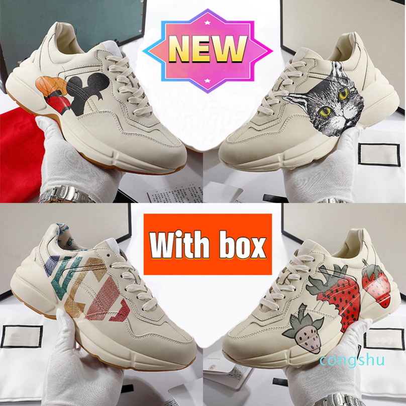 Fashion Chunky Rhyton Leather Printed Sneaker Casual Shoes Designer Men Women Platform Sneakers mouse Red Tennis printed worldwide Old Dad S 3333