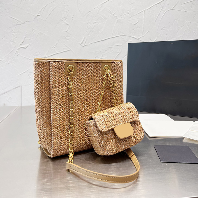 

Luxury Designer Womens Raffia Beach Shopping Bags With Classic Mini Flap Coin Purse Large Capacity Valentine Chain Gold Metal Hardware Shoulder Handle Totes 20X23C, Box