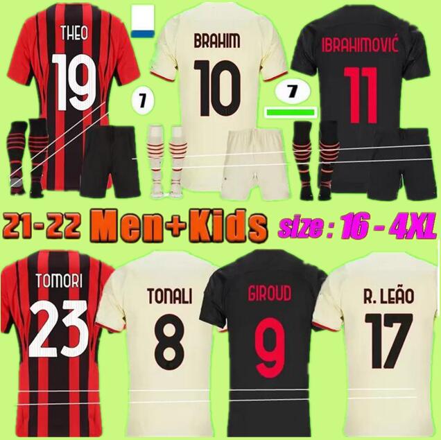 

21 22 Soccer jerseys TOMORI milans GIROUD IBRAHIMOVIC R.LEÃO third 3rd kit 2021 2022 TONALI A c A.REBIC KJÆR Kessie theo brahim Men kids sets football shirt
