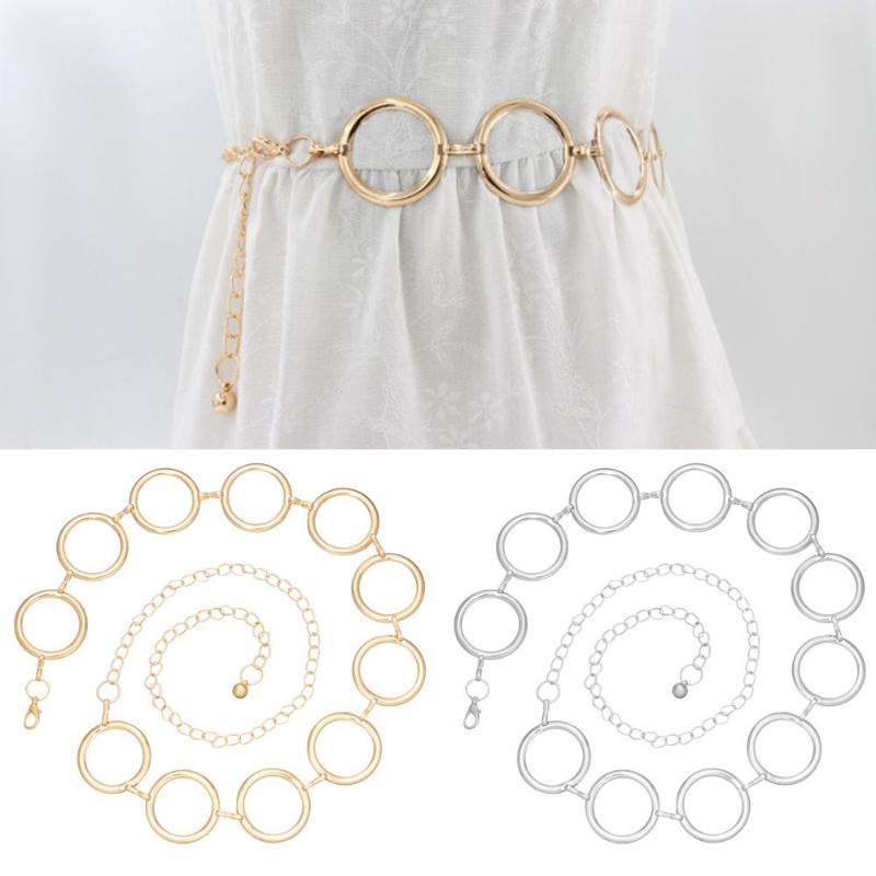 

Belts Fashion Long Tassel Dress Big Ring Metal Chain Belt Waistband Waist Round Alloy, Gold
