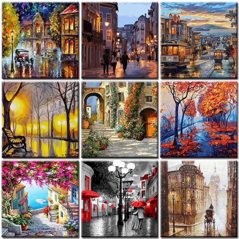 

Paintings Painting By Numbers Street Landscape On Canvas With Frame Acrylic For Adults Drawing Pictures Paint Number Coloring Decor Art