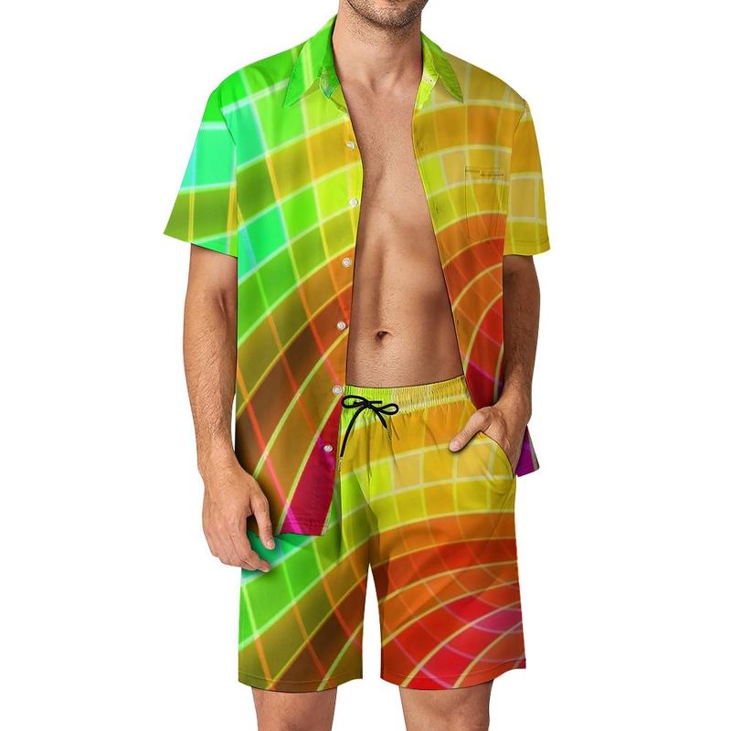 

Men's Tracksuits Bright Rainbow Men Sets Unique Colorful Swirl Casual Shorts Summer Cool Beachwear Shirt Set Short-Sleeve Print Big Size Sui, Style-4