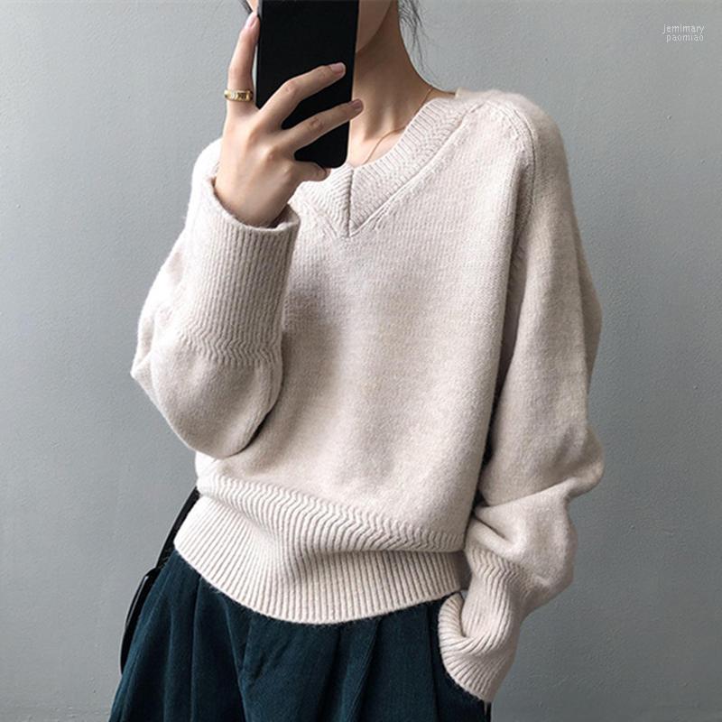 

Women's Sweaters Alien Kitty Elegant Women Sweater Oversized Knitted Basic Pullovers V Neck Soft Warm Solid Loose Female Knitwear Jumper Jem, Orange