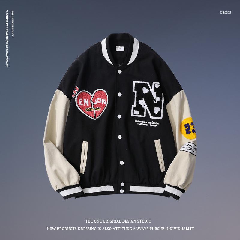 

Women's Jackets Retro Patchwork Varsity Baseball Jacket Women 2022 Streetwear Embroidery Long Sleeve PU Leather Outwear Bomber, Black