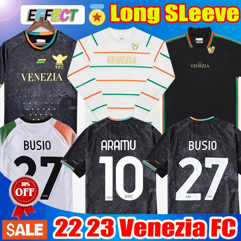 

21 22 23 Venezia FC Soccer Jerseys home Black Long Sleeve Away White Blue 4th Red 10# ARAMU 11# FORTE Venice 2021 2022 2023 BUSIO 27# Football Shirts Adukt Kids Kit Uniforms, Venezia 21 22 home no patch