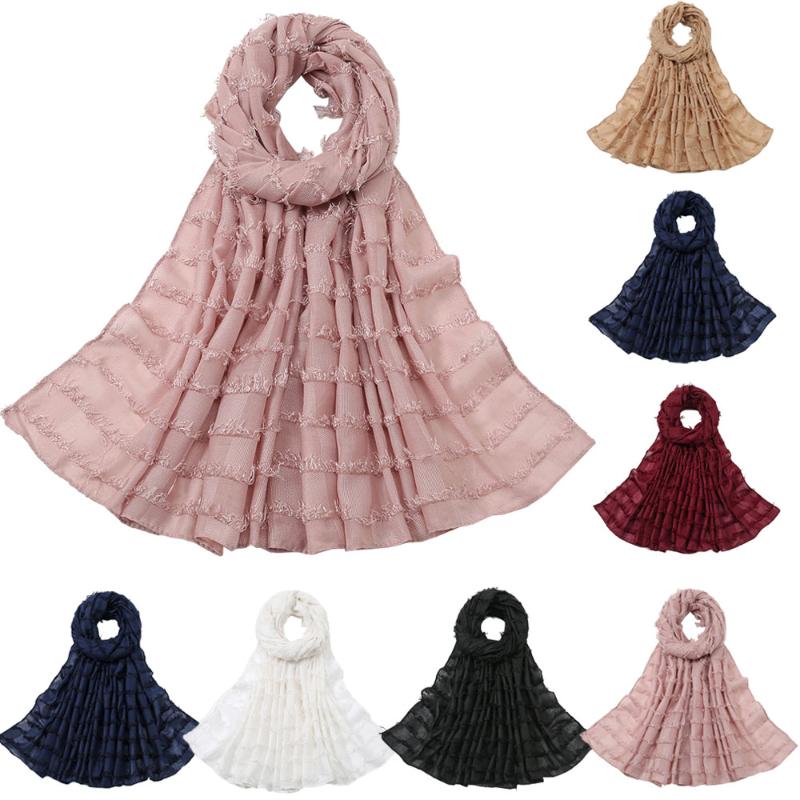 

Ethnic Clothing Luxury Pom Fringe Bubble Hijab Scarf Women Long Shawl Wrap Soft Plain Muslim Headscarf Headband Maxi Islamic Sjaal 180 75cmE