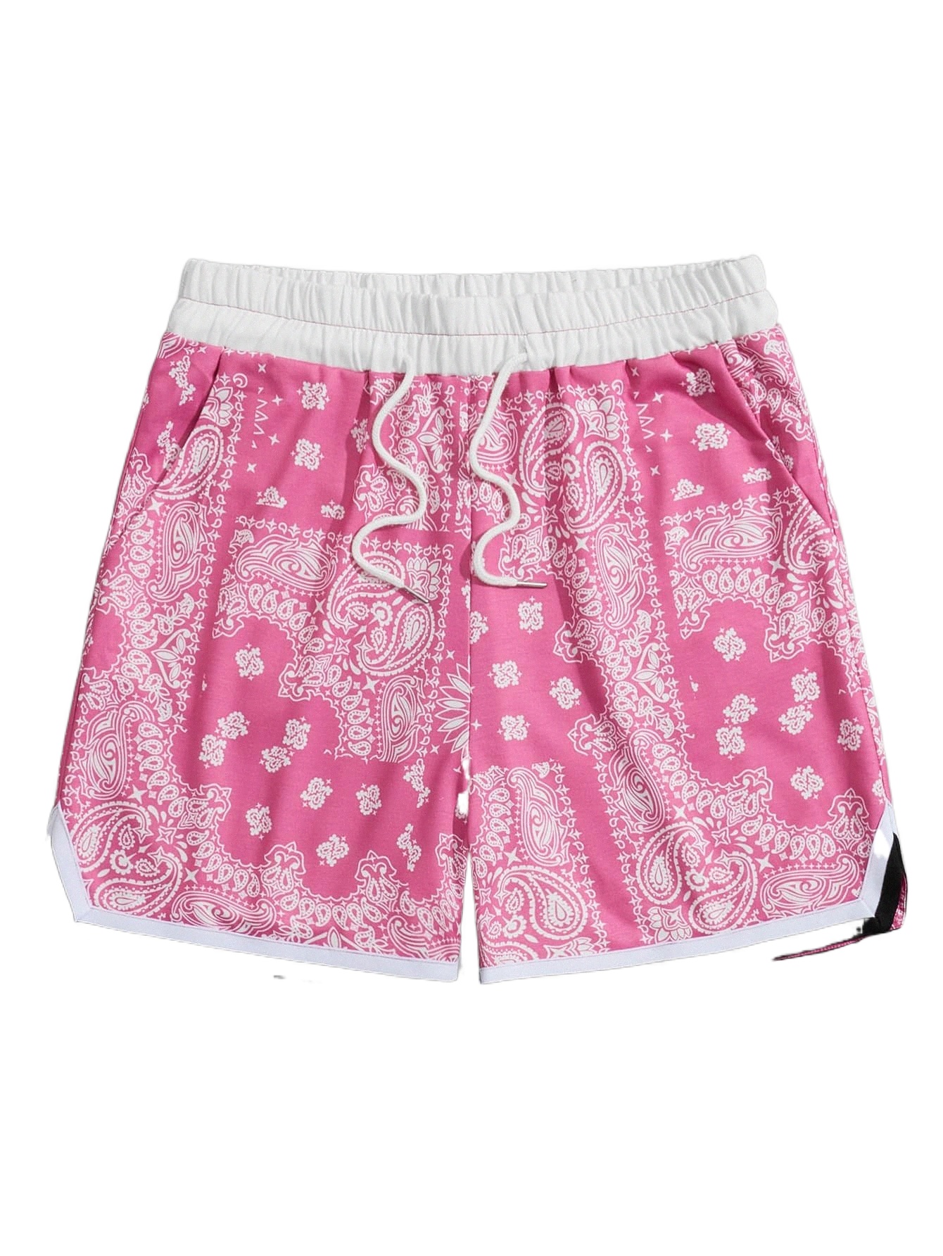 

romwe Guys Paisley Print Drawstring Shorts l2MW#, Pink