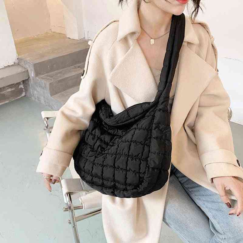 

2021 Lattice Pattern Shoulder Bag Space Cotton Handbag Women Large Capacity Tote Bags Feather Padded Ladies Quilted Shopper Bag G220531, 24x14x10cm white