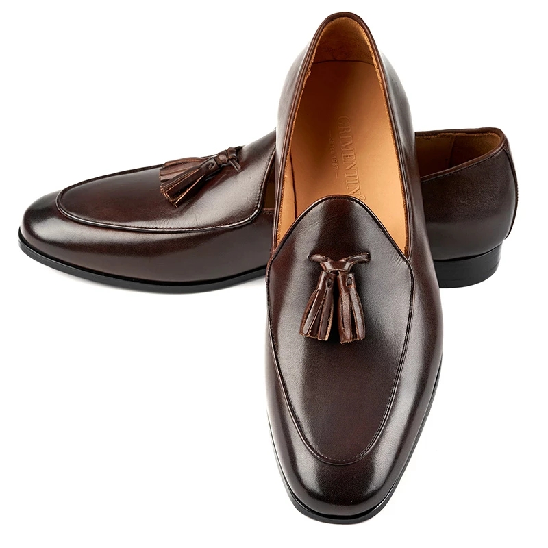 

Brown Men Loafers Dress Genuine Leather Sole Shoes, As pic