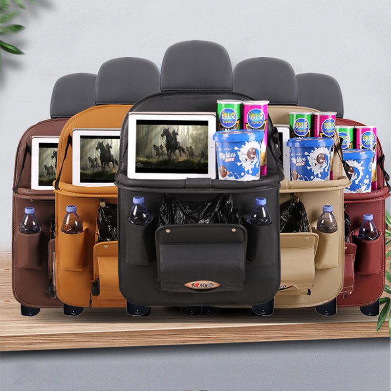 

Car Organizer Seat Back Pu Leather Pad Bag 1/2PCS Storage Foldable Table Tray Travel Auto Accessories