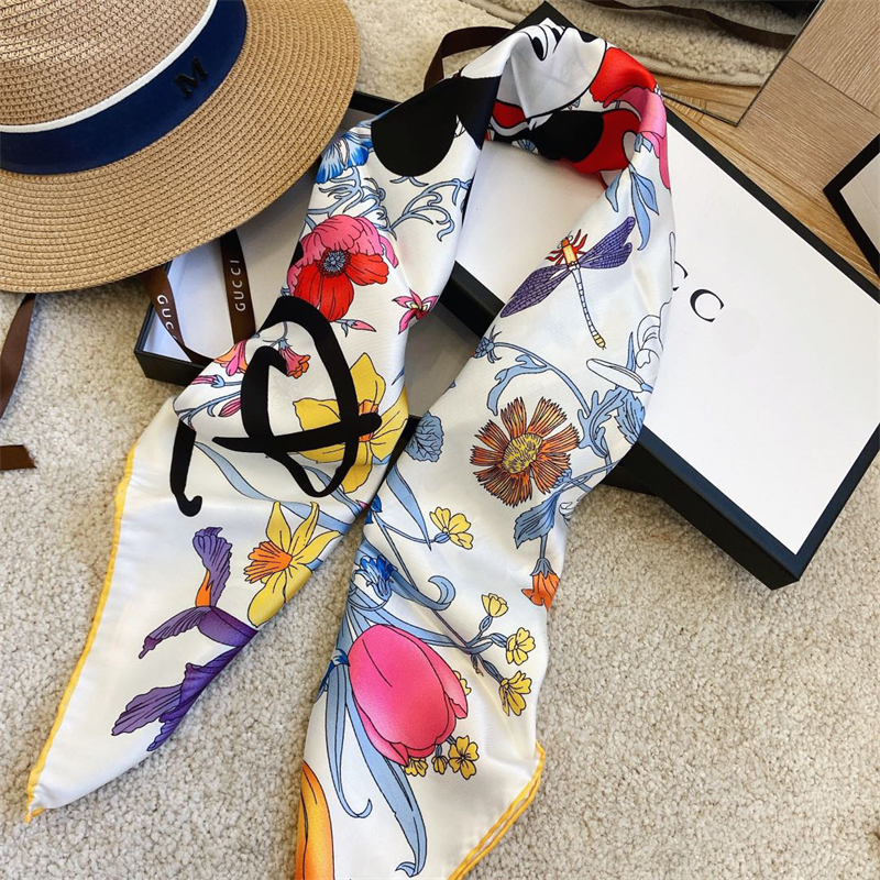 

22 colors Fashion Women Summer Scarf Designer Silk Scarf Luxury Flower Letter Hand Embroidered 90 By 90cm Shawl Small Squares High Quality Turbans