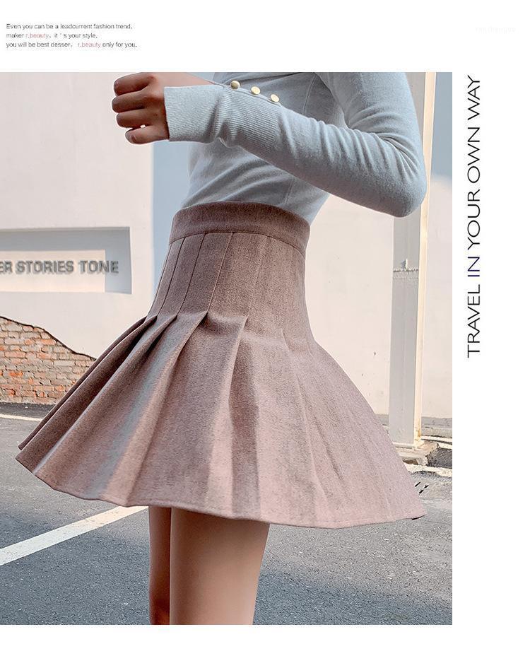 

Skirts Sutimine 2022 Mini Women's Skirt Winter Woolen Thick Pleated High Waisted Cute Girls Kawaii Vintage A Line, Black