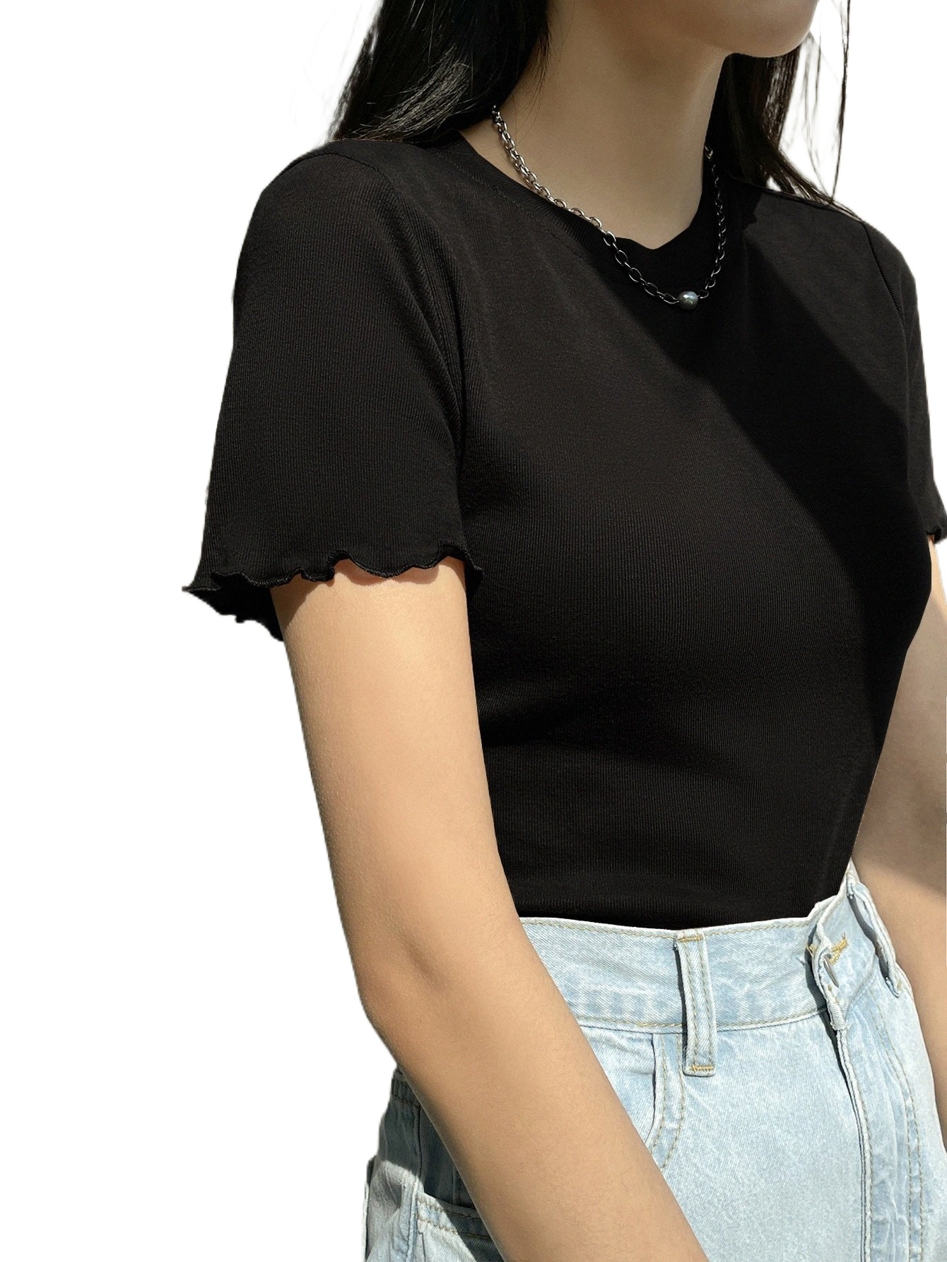 

dazy Lettuce Trim Ribbed Knit Tee n3BW#, Green