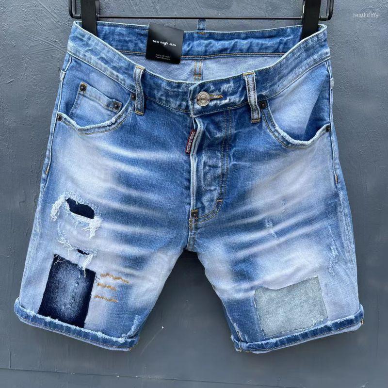 

Men's Jeans Men's Skinny With Ripped Holes And Elastic Paint Spray Blue Stitching Beggar Pants D035Men's Heat22, D035