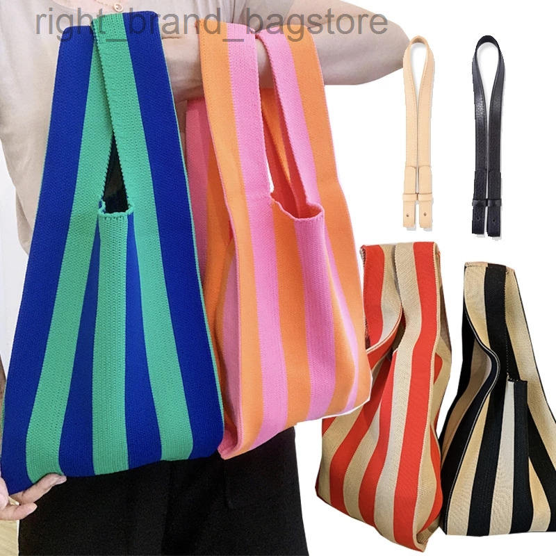 

Fashion Crochet Shoulder Bag Cute Color Striped Women Handbag Large Capacity Tote Woven Crossbody Bags for Women Wrist Bag INS W220813, Black khaki