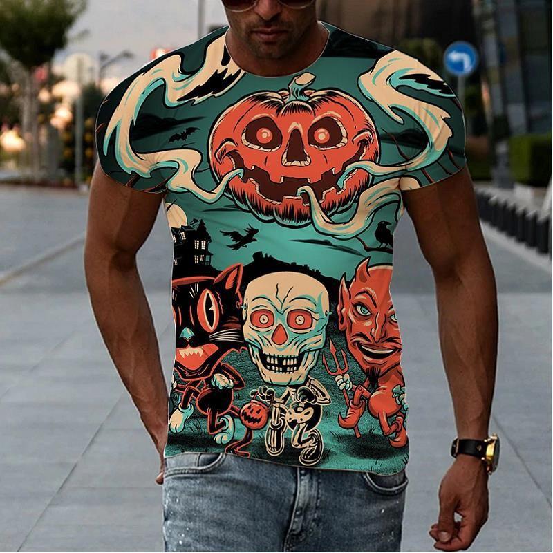 

Men's T-Shirts Fashion Summer Christmas Horror Pumpkin Head 3D Printed Men's T-shirt Breathable Street Style Oversized T-shirtMen's, Tx807