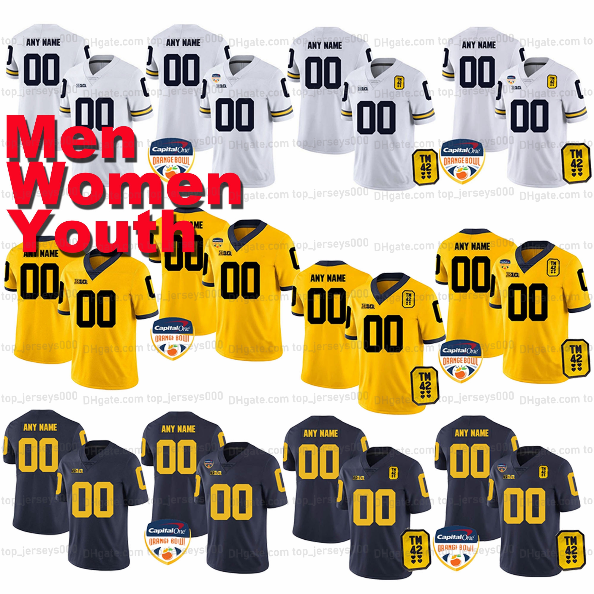 

Custom Men Women Youth Playoff College Football Jersey 2 Charles Woodson 10 Tom Brady 97 Aidan Hutchinson 5 Sainristil 30 Hill 3 Gary 5 Peppers 12 Cade McNamara, As shown
